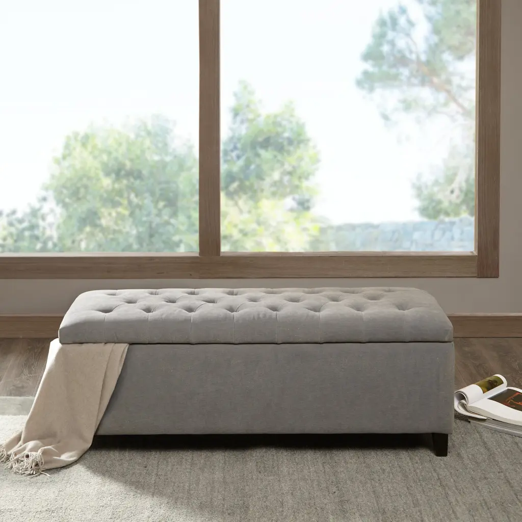 Tufted Top Soft Close Storage Bench Grey Polyester jla