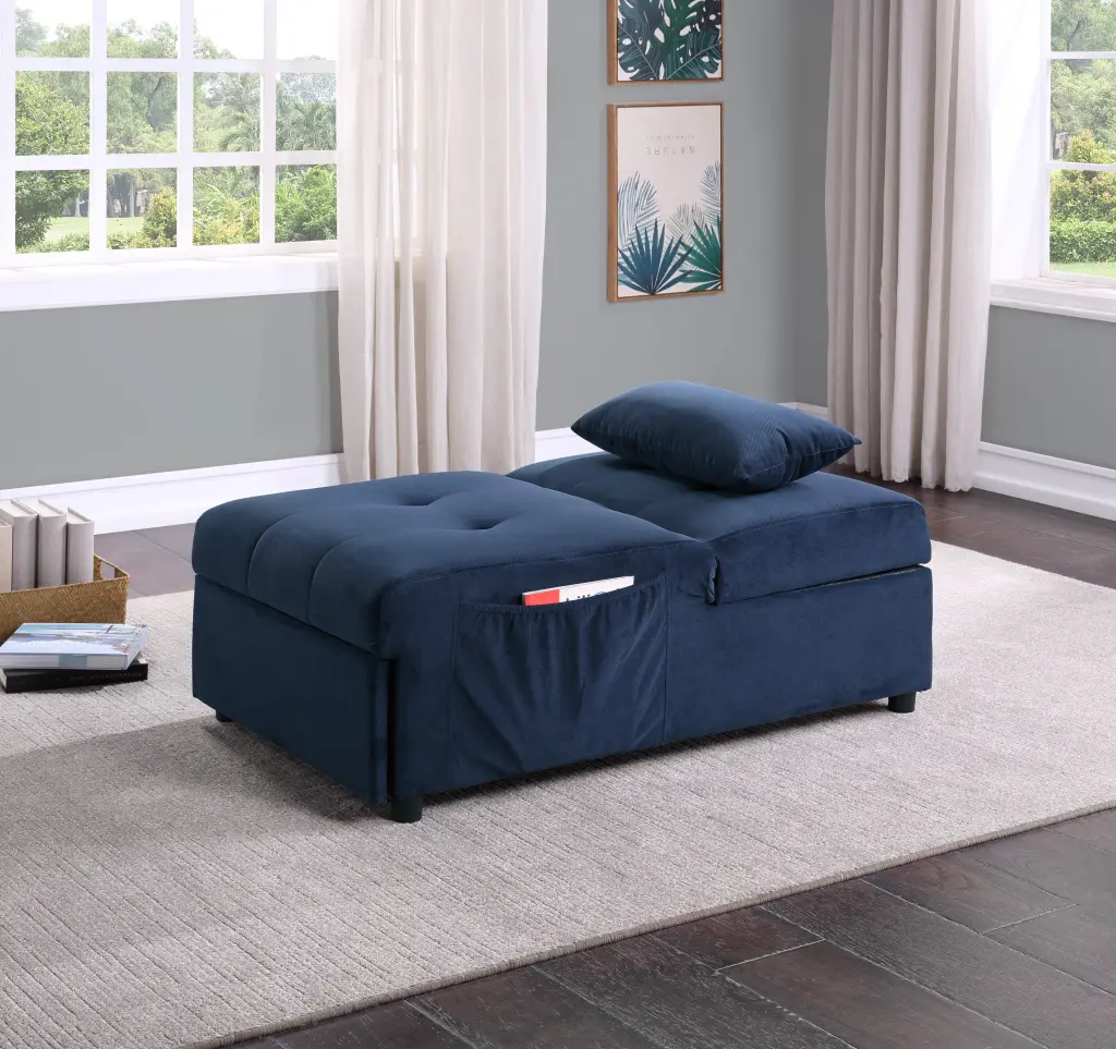 Modern Lift Top Storage Bench Pull Out Bed Dark Blue Velvet Multi-Functional Furniture kanepe
