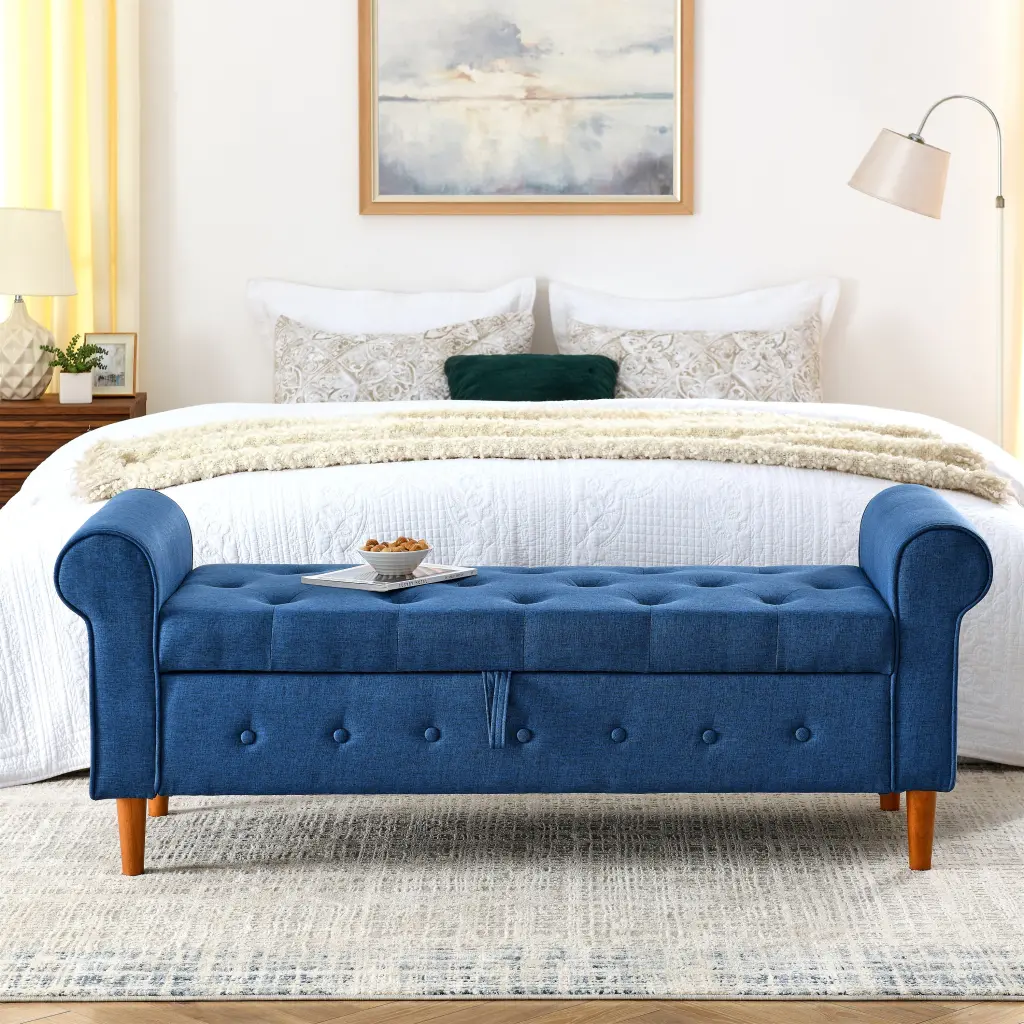 62 Bedroom Tufted Button Storage Bench Modern Fabric Upholstered Ottoman lucky fortune