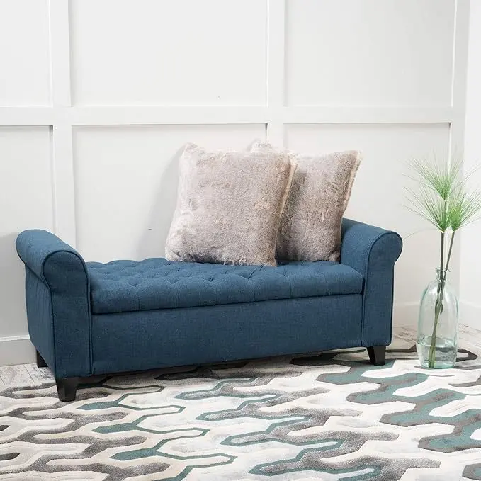Hayes Armed Storage Bench Navy Blue Material Entryway nh-an