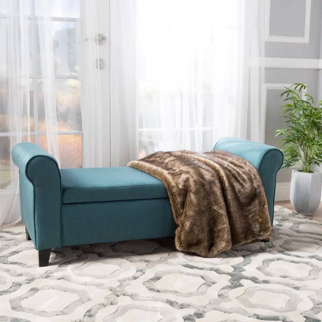 Hayes Armed Storage Bench Teal Material nh-an