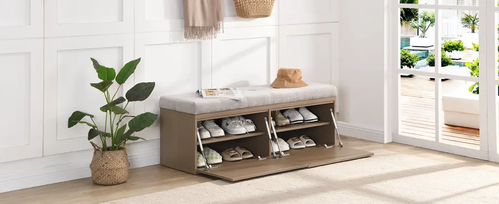 49 Inch Shoe Storage Bench Entryway Cabinet Ottoman Padded Seat Organizer rnb