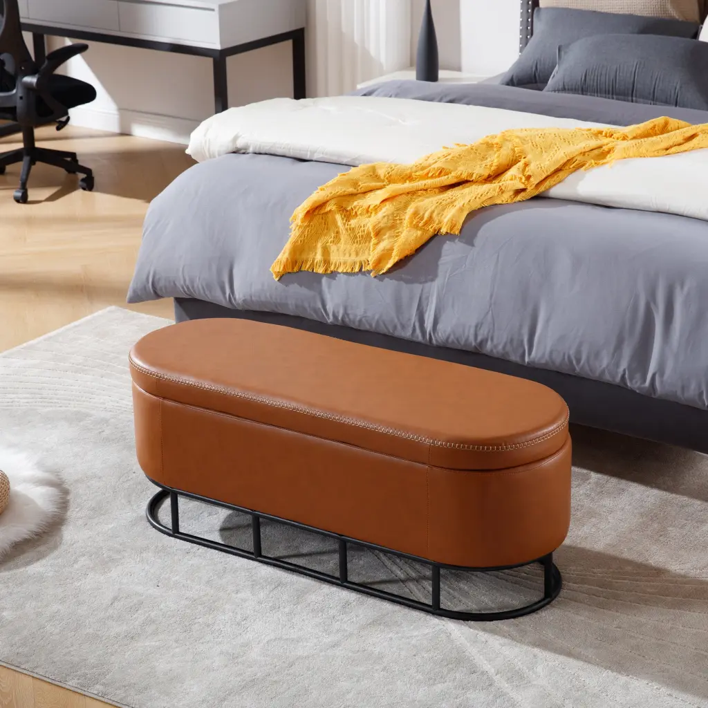 Oval Upholstered Storage Bench Living Room or Bedroom rnb