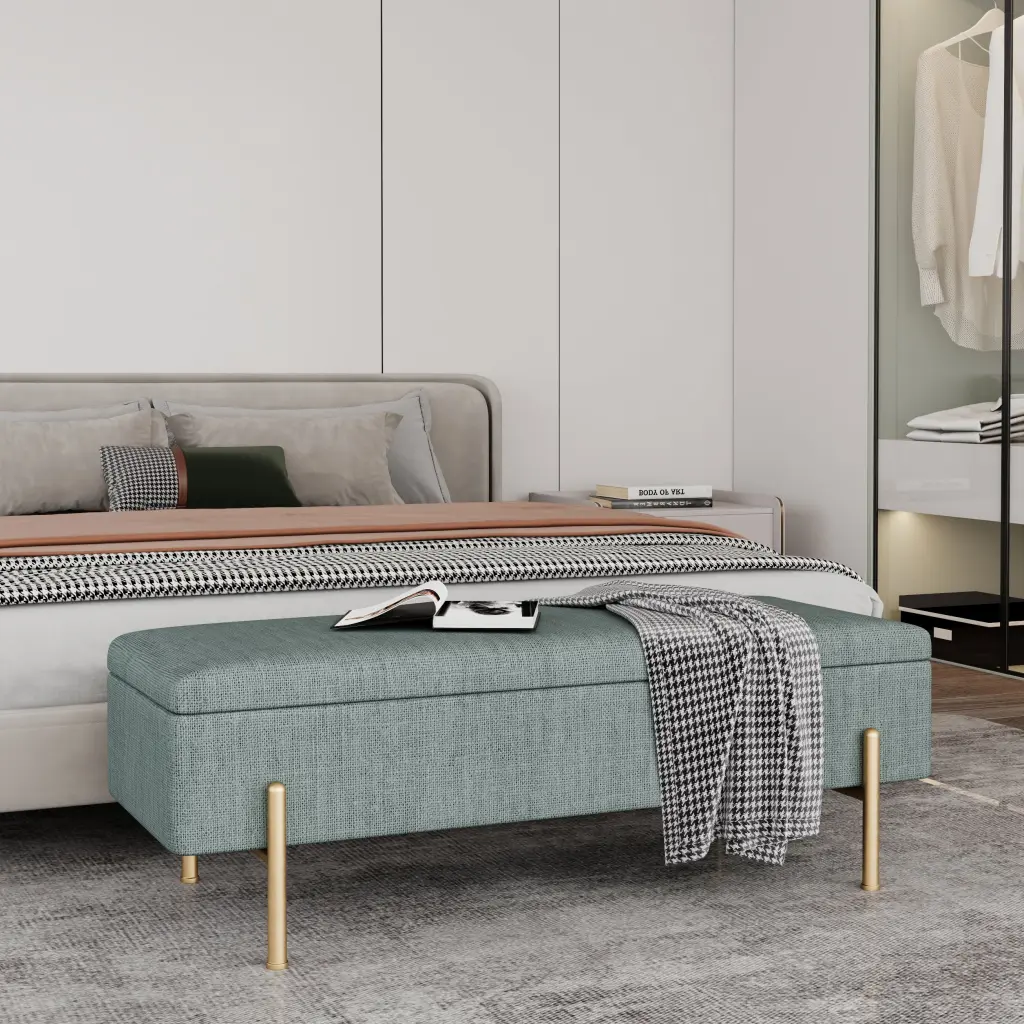 Upholstered Storage Bench Rectangular Ottoman Entryway Shoe Storage Seat rnb