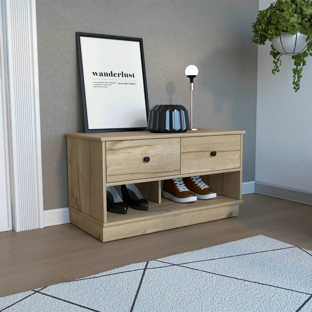Uranus Storage Bench Two Drawers and Open Shelves Light Oak rta mubles colombia