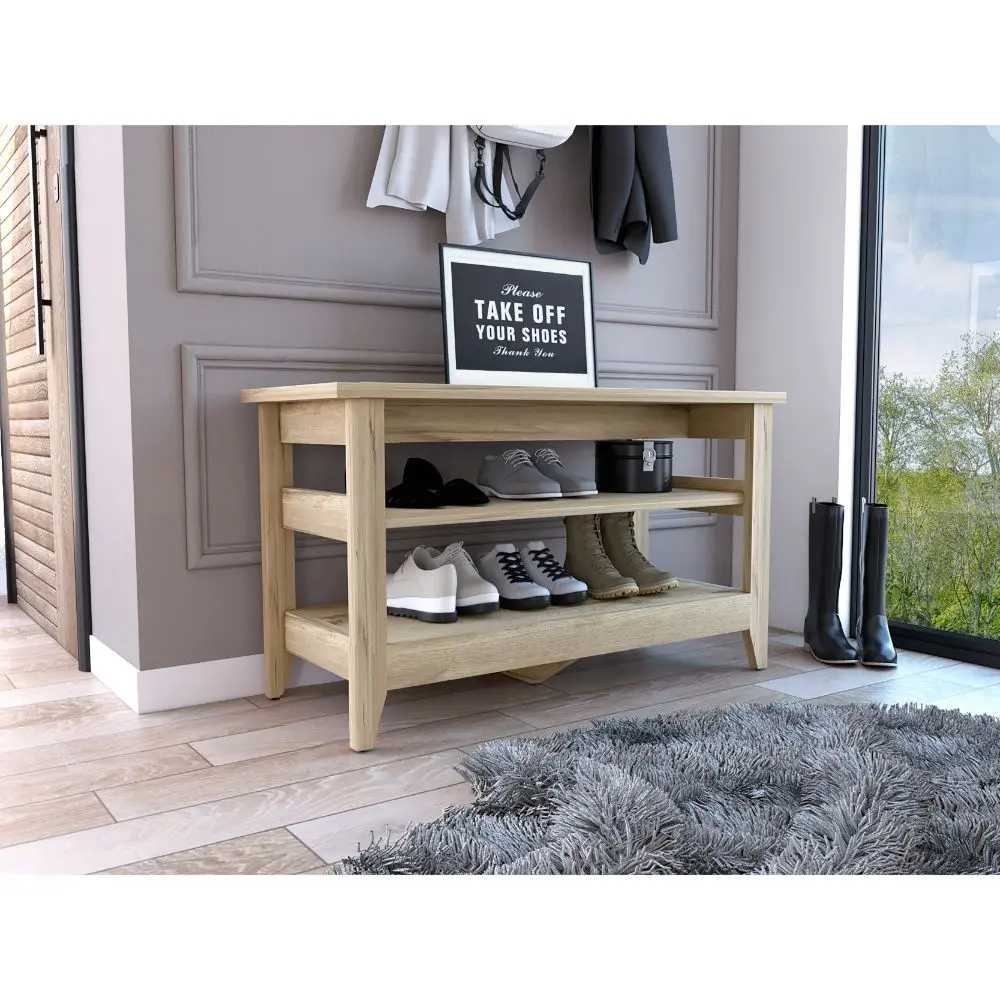 Vilna Storage Bench Two Open Shelves Four Legs Beige MDF rta muebles colombia