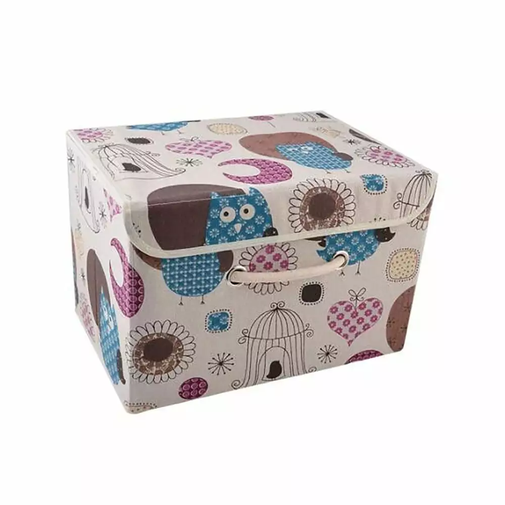 Collapsible Linen Fabric Storage Box Lid Clothing Toys Organizer