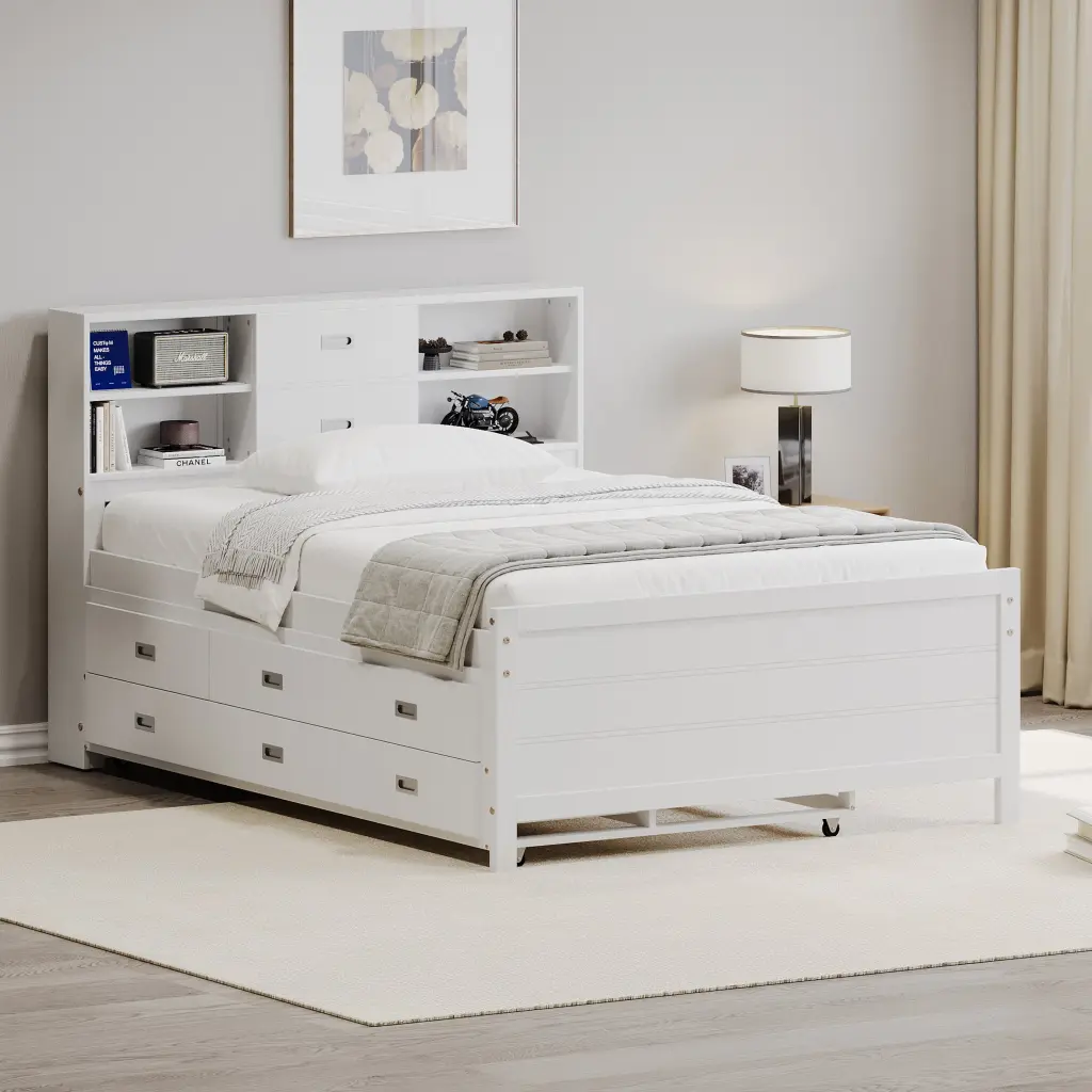 White Solid Wood and MDF Box Storage Unit bed best