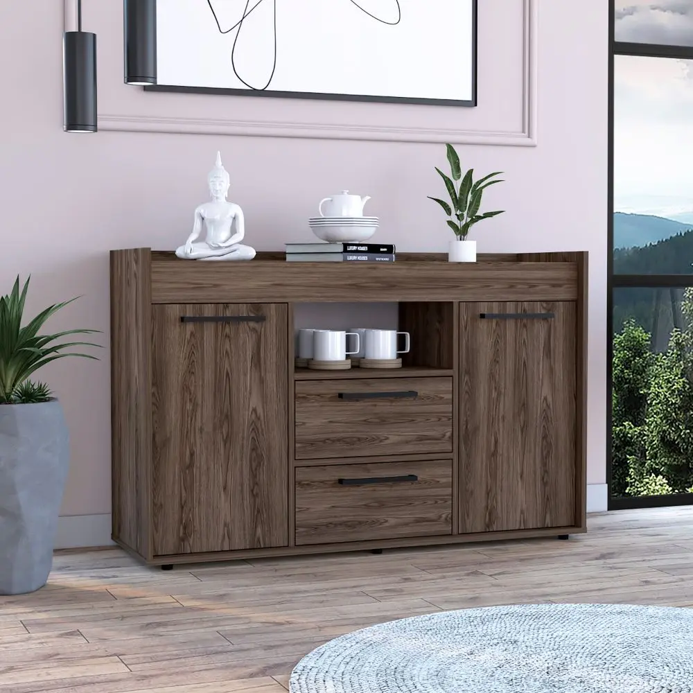 Chapella 2 Drawer Sideboard Dark Walnut Brown Particle Board furniture max
