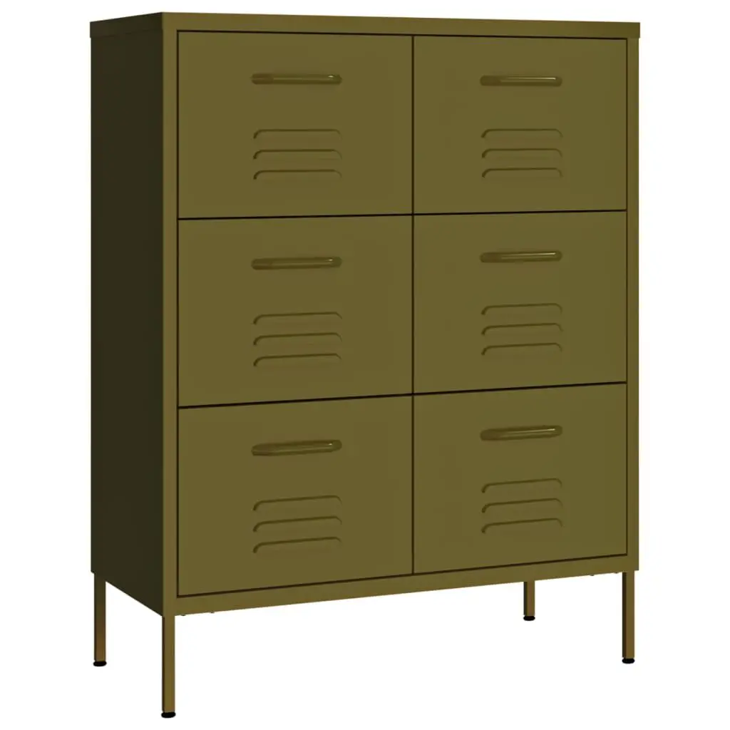 Olive Green Steel Drawer Cabinet 31.5x13.8x40 Inches 3 Drawers