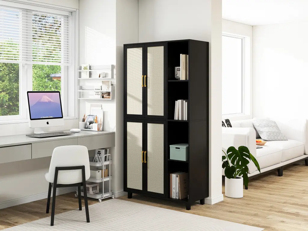 4 Door Storage Cabinet 4 Adjustable Shelves Home Organization rnb