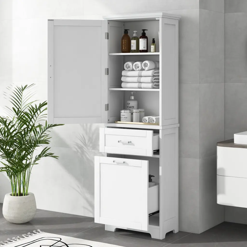 Tall Bathroom Storage Cabinet Freestanding Two Doors Modern Design rnb