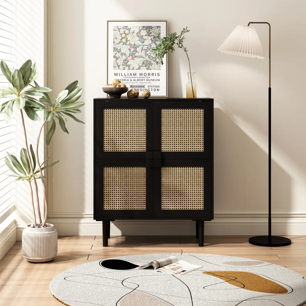 4 Door Rattan Mesh Storage Cabinet Sideboard 8 Storage Spaces Organizer spribung