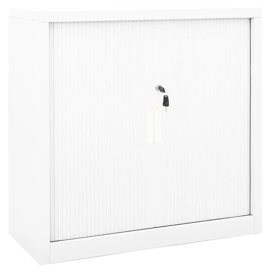 White Steel Sliding Door Cabinet 35.4x15.7x35.4 Inches Modern Storage