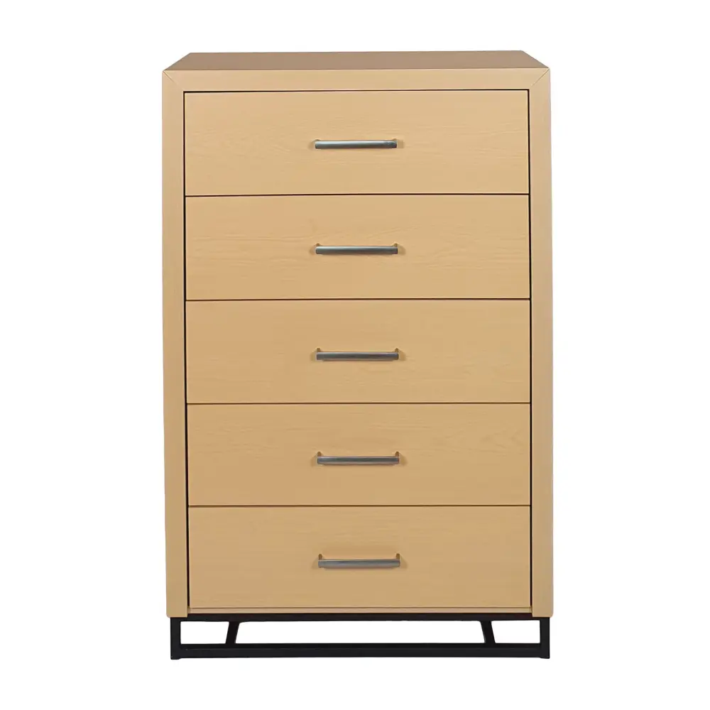 Borah - Contemporary Wood 5 Drawer Dresser - Unrefined Genuine Leather