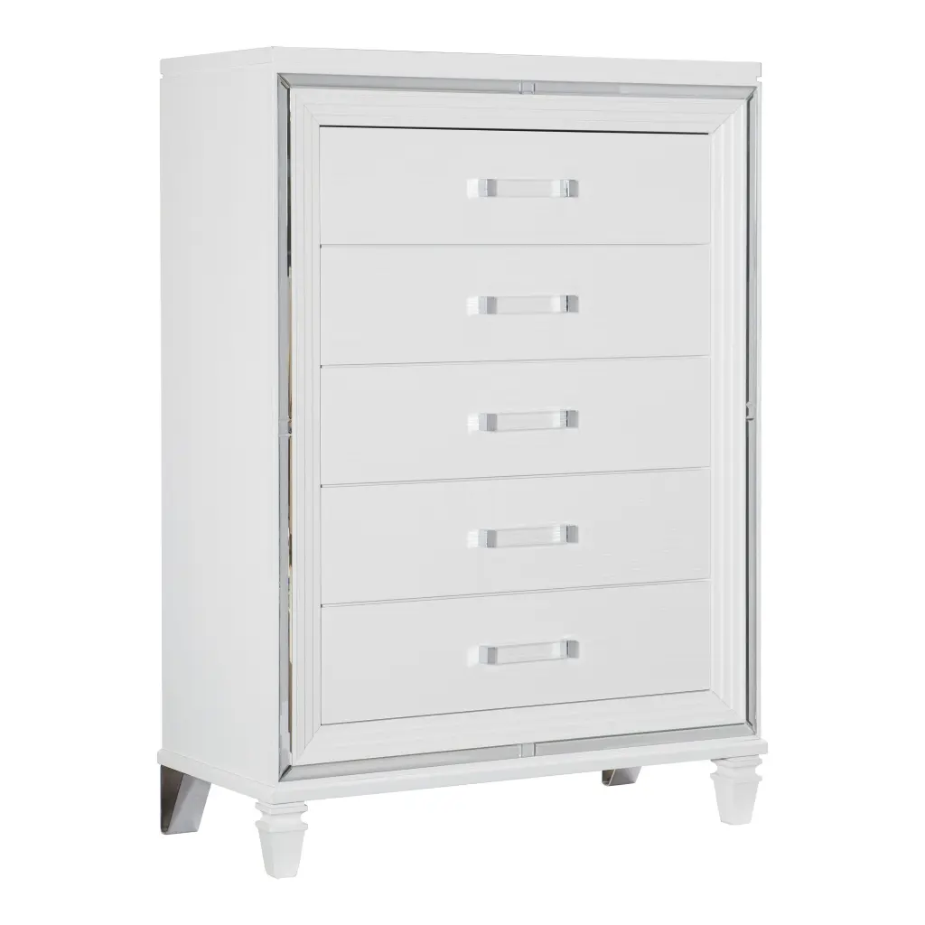 White Metallic Finish Glam Style Storage Chest 5 Drawers Wooden 1Pc kanepe