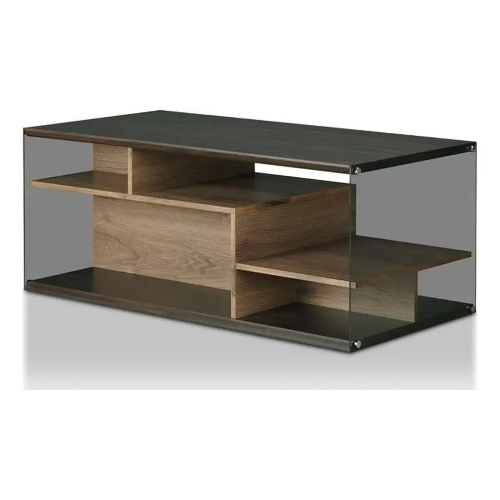 Bowery Hill Geometric Design Modern Wood Storage Coffee Table Oak