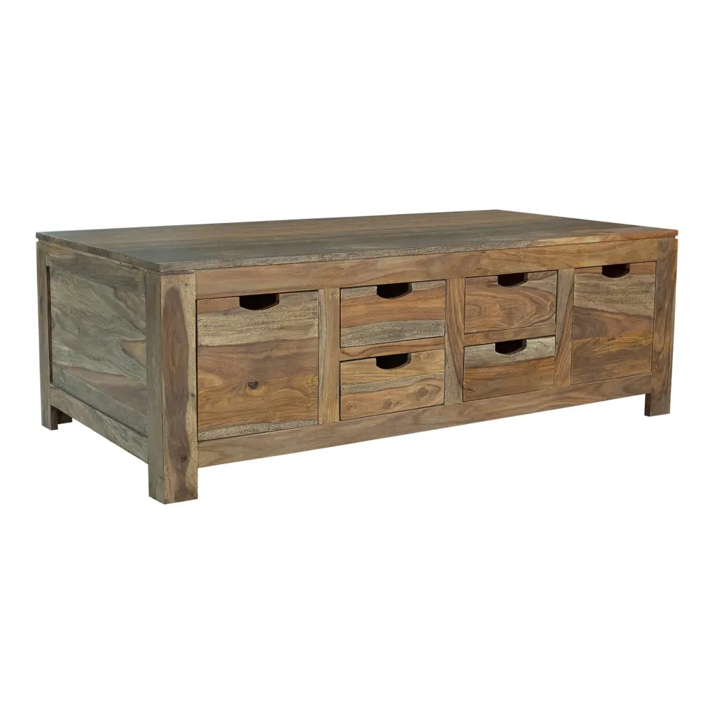Dale 53 Inch Rustic Brown Storage Coffee Table 6 Gliding Drawers Convenience Concepts