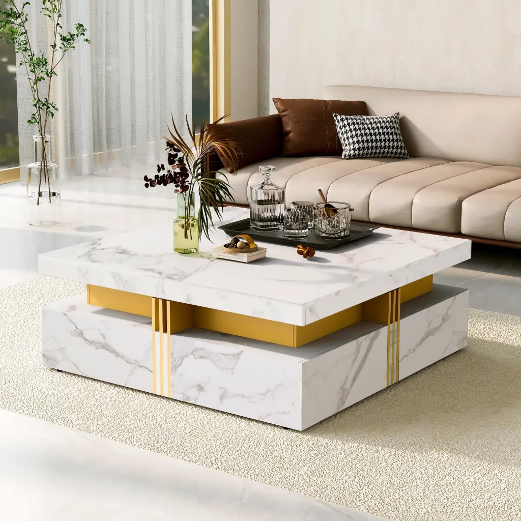 CoSoTower Modern White Square Storage Coffee Table 4 Drawers