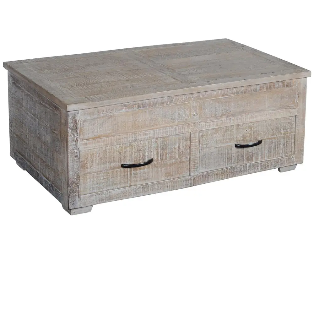 Crestview Collection Brogden Rustic Cream 2-Drawer Wood Cocktail Table