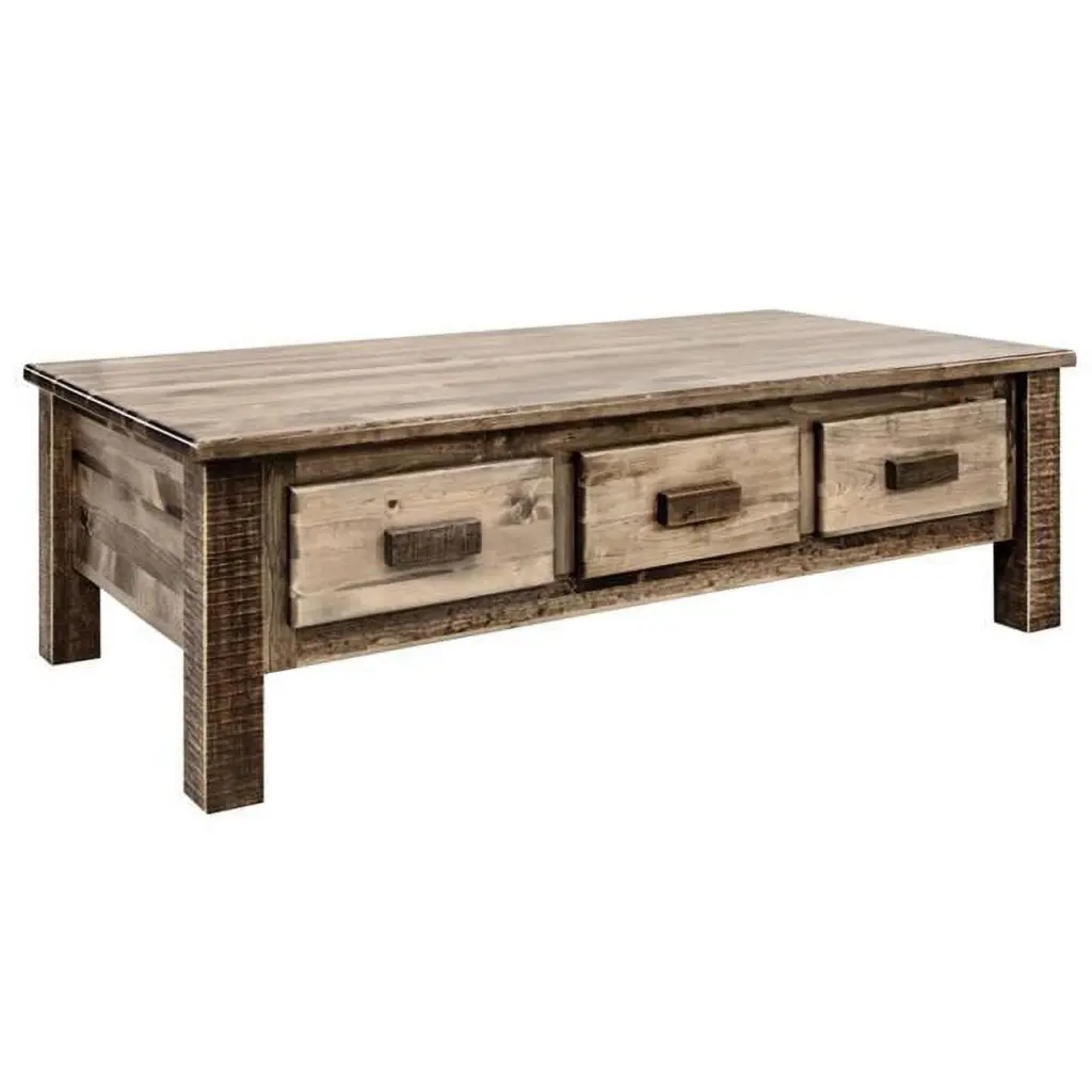 Homestead Collection Large Coffee Table 6 Drawers Stain Clear Lacquer Finish D2D Technologies