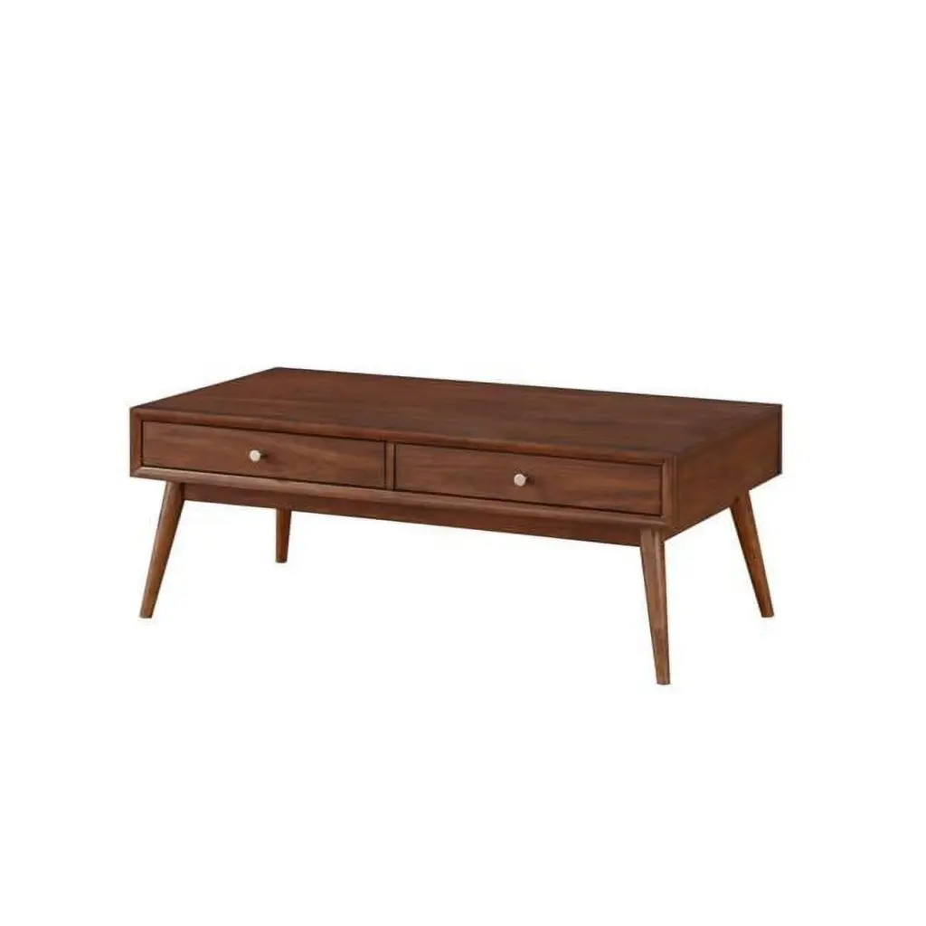 2 Drawer Wooden Coffee Table Splayed Legs Walnut Brown DeluxDesigns
