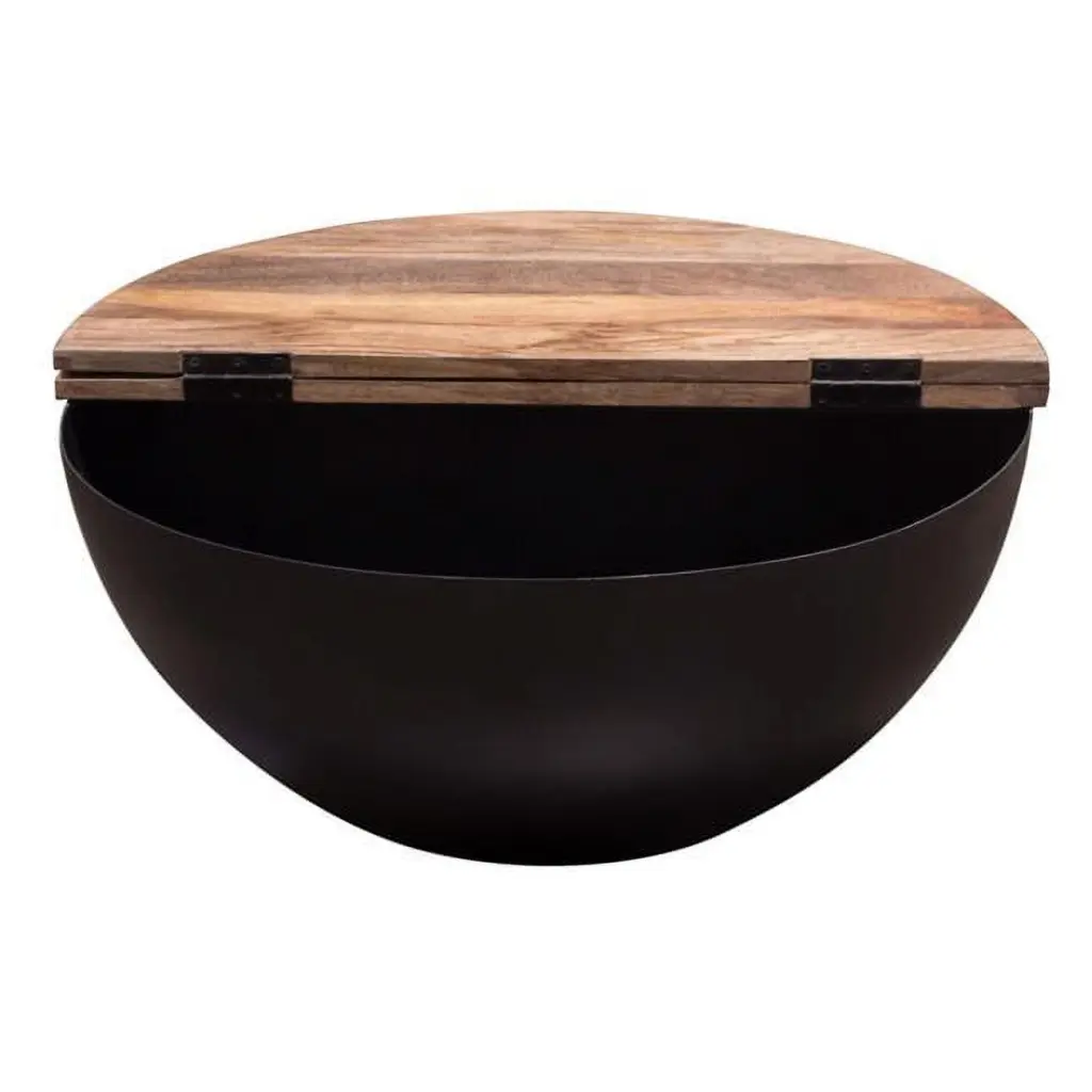 Salem Round Drum Storage Cocktail Table Natural Mango Wood Top and Metal Base Diamond Sofa
