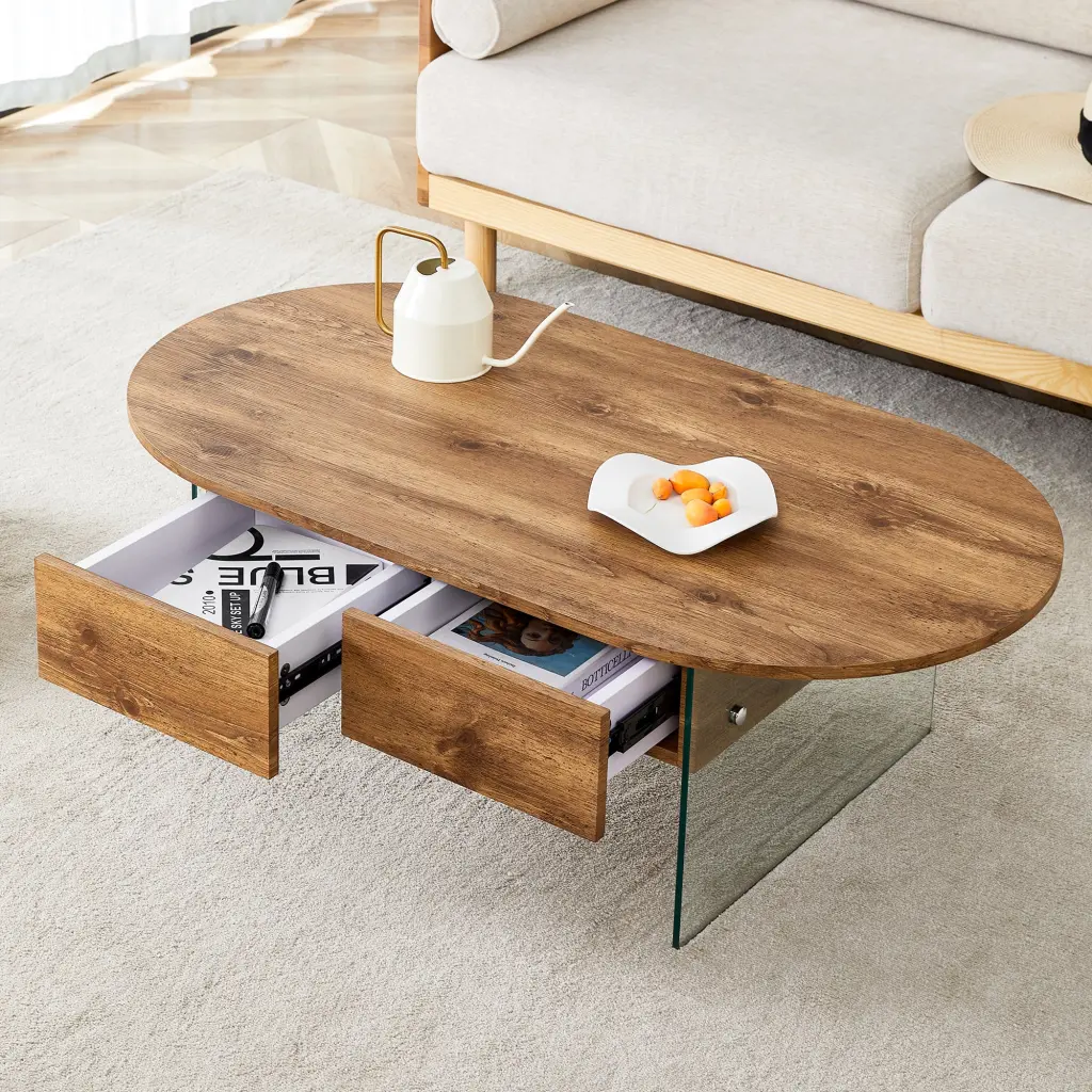 Coffee Table Double Drawers MDF Sticker Surface and Modern Design droom w-1151