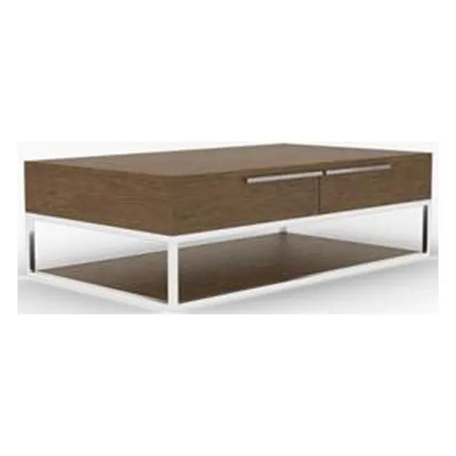 Silver Walnut Rectangular Coffee Table Two Drawers and Shelf Fancy Fixtures