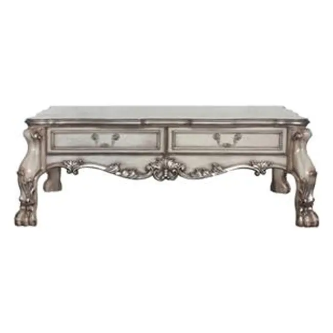 Vintage Bone White Solid Wood Polyresin Rectangular Coffee Table Two Drawers 20 x 57 x 38 Inches Fancy Fixtures