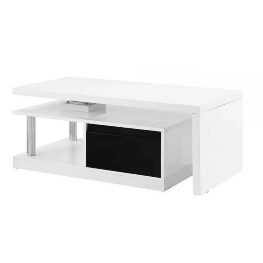 HomeRoots 63 Inch Rectangular Coffee Table Two Drawers and Shelf White