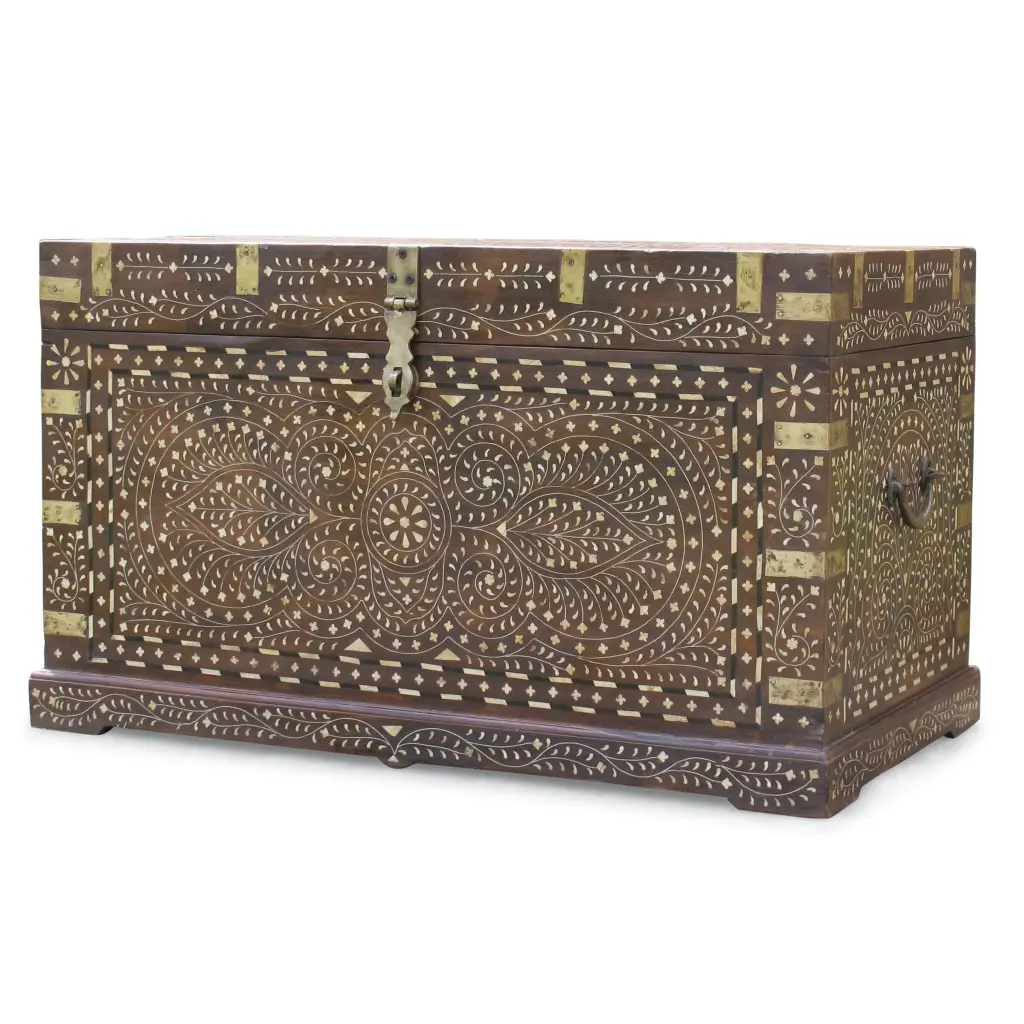 Bone Inlaid Coffee Table cum Trunk Teakwood Bone Inlay Storage Luxury Handicrafts
