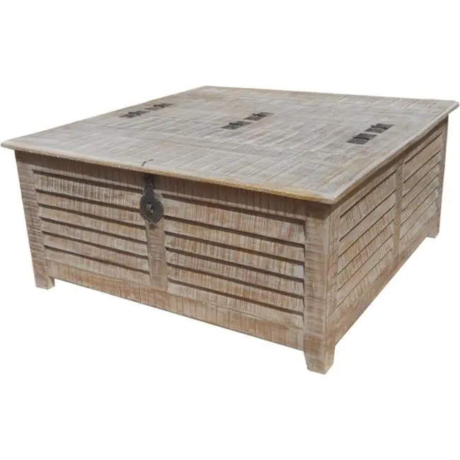 Moti Troy 40 Square Solid Wood Box Cocktail Table Storage Gray Versatile Design MOTI Furniture