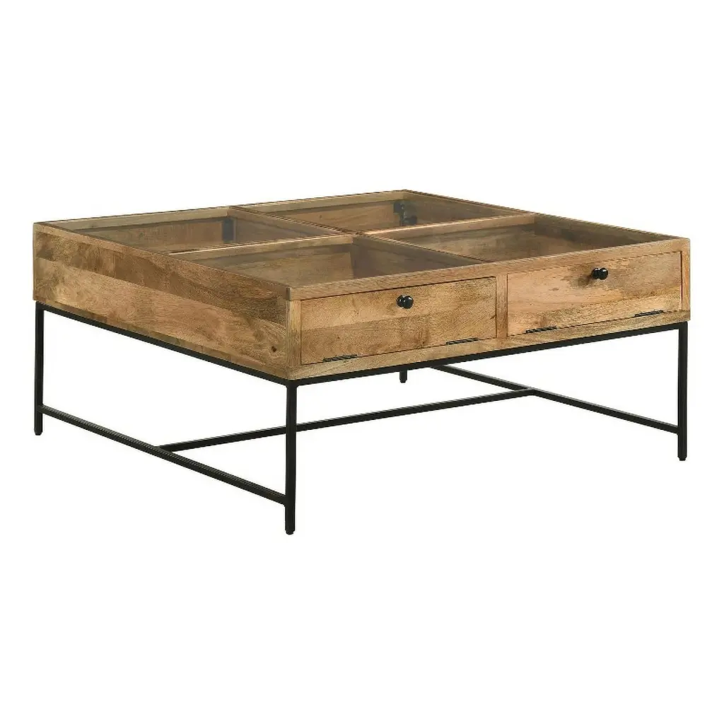 Pemberly Row 4-Drawer Square Wood Glass Coffee Table Honey Brown/Clear