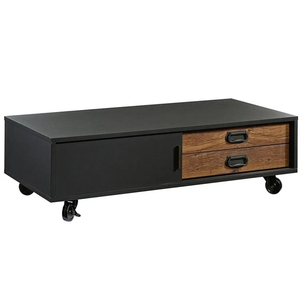Pemberly Row Engineered Wood Storage Coffee Table Black and Vintage Oak