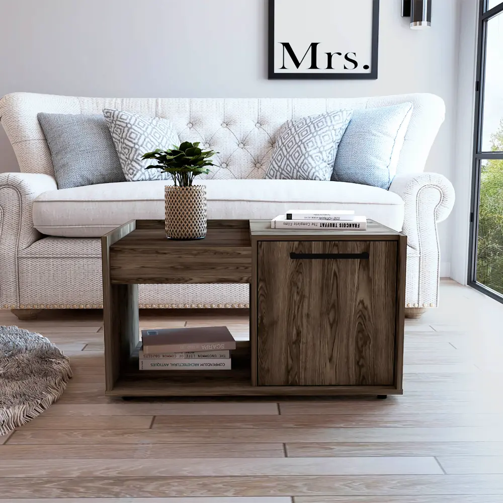 Ambar Coffee Table Open Shelf and Single Door Cabinet Dark Walnut rta mubles colombia