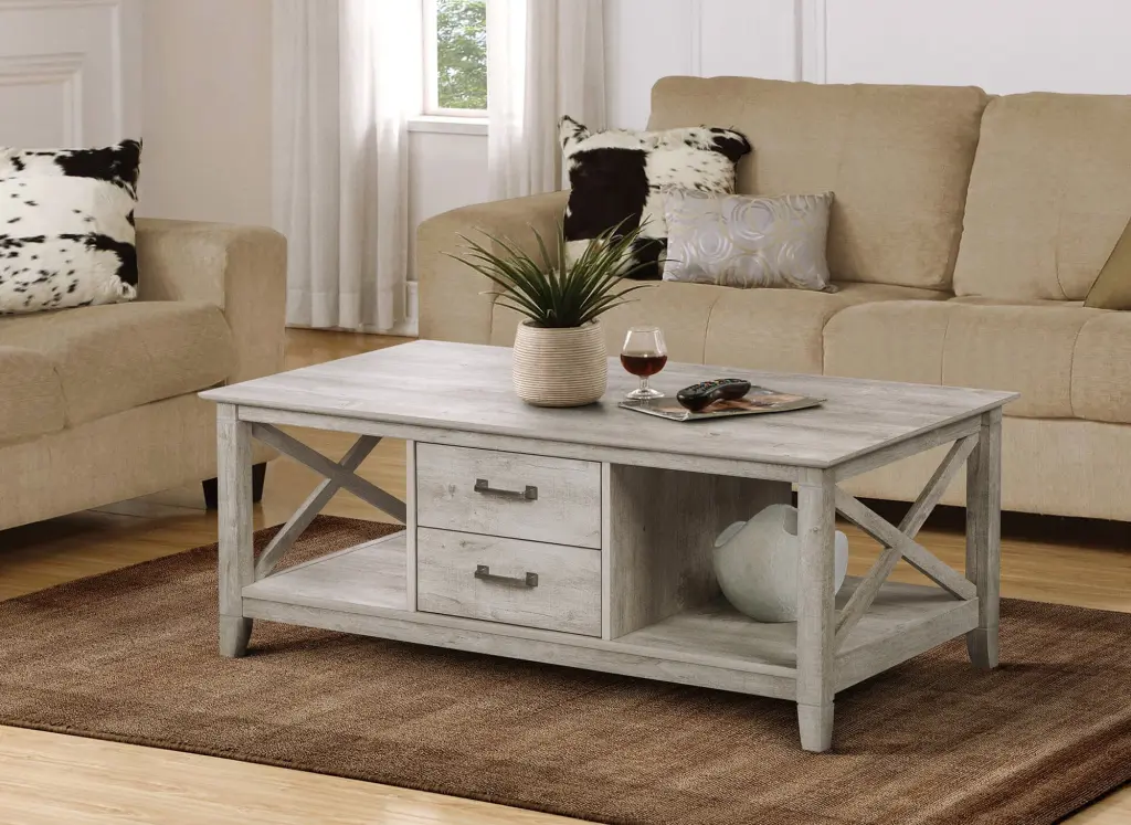 Saint Birch Honduras Washed Gray Coffee Table 2 Drawers Storage