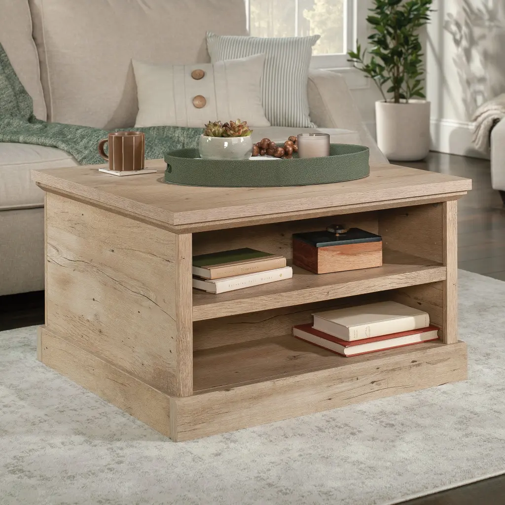 Sauder Aspen Post Coffee Table Storage Drawer Prime Oak Finish