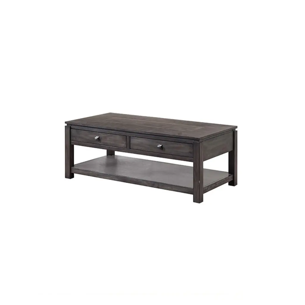 Hamptons Collection 50 Inch Gray Rectangular Wooden Coffee Table Drawers and Shelf