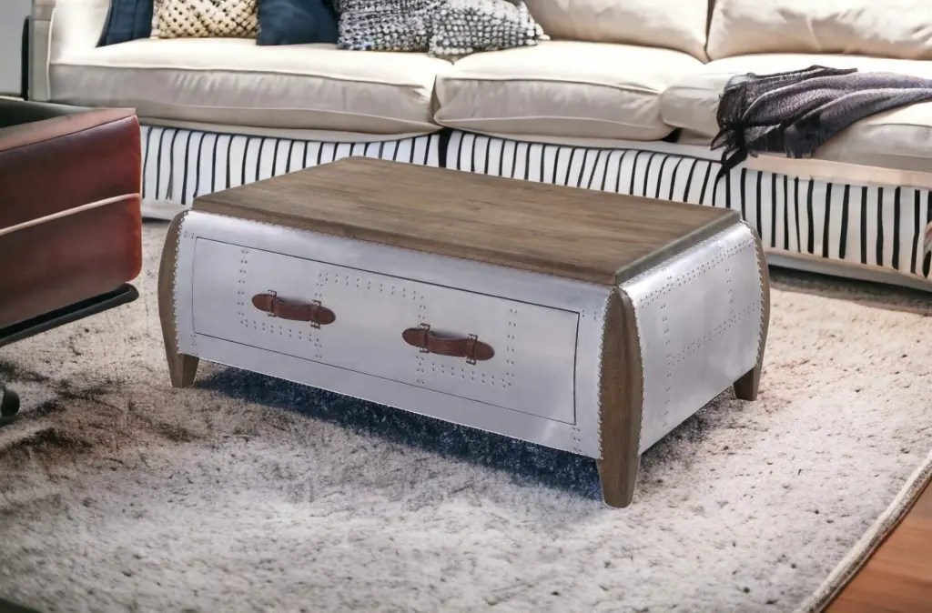 51 Antique Oak Aluminum Solid Wood Coffee Table Storage unknown