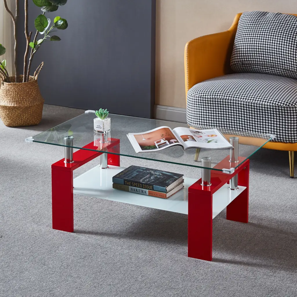 Artisan Rectangle Coffee Table Double Layer Lower Shelf Storage Living Room w1311 artisan furniture
