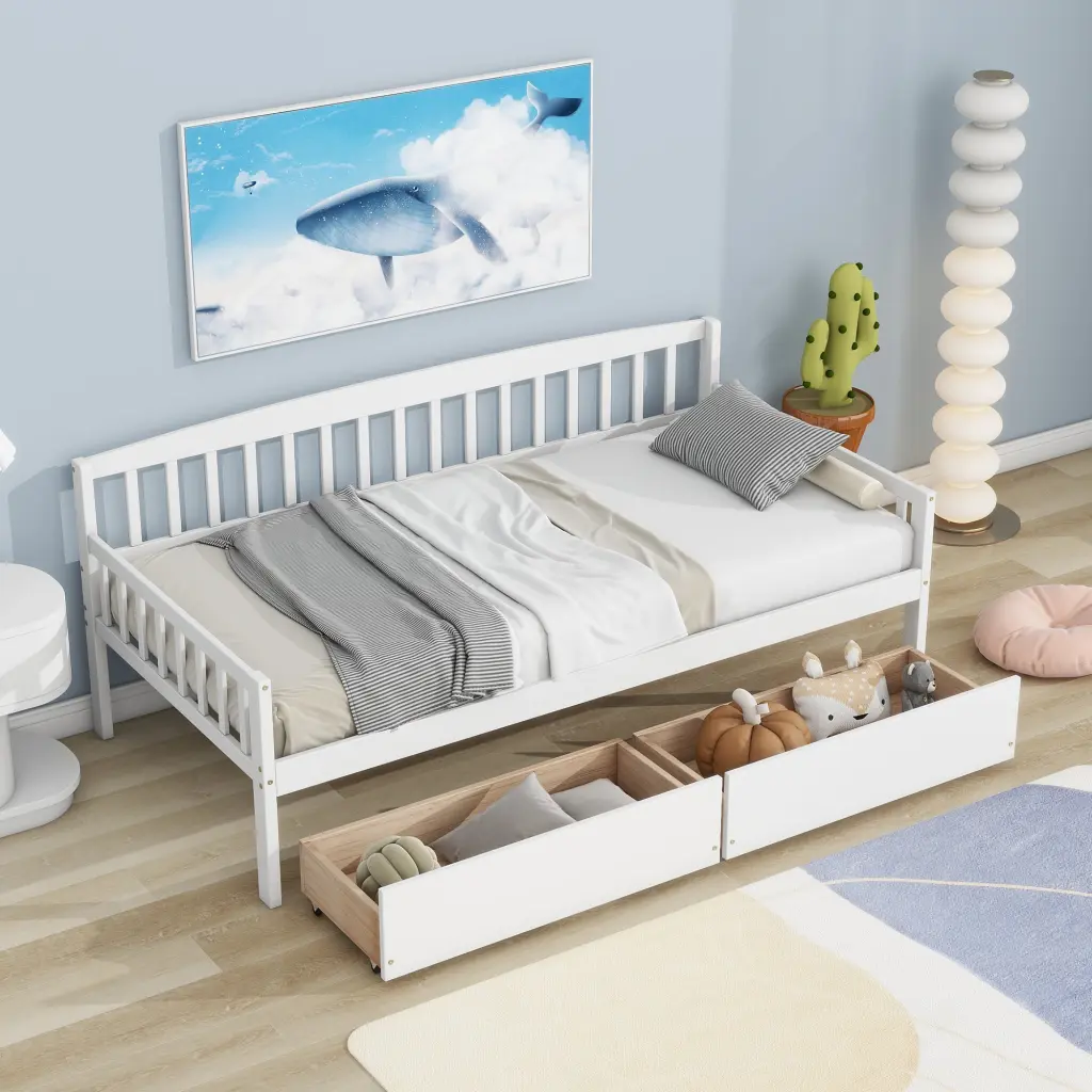 Twin Dimensions Pine Timber Daybed Two Storage Drawers Sofa Bed inspirit