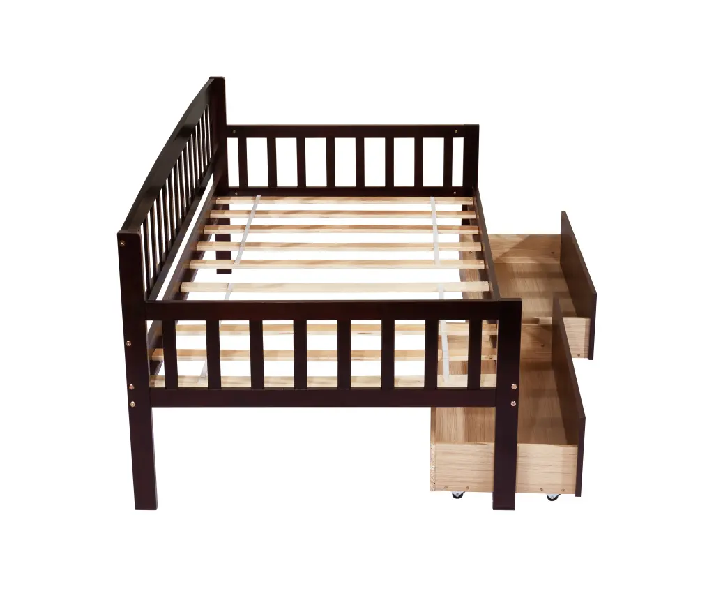 Twin Size Pine Wood Daybed Two Storage Drawers Sofa Bed Bed Frame inspirit