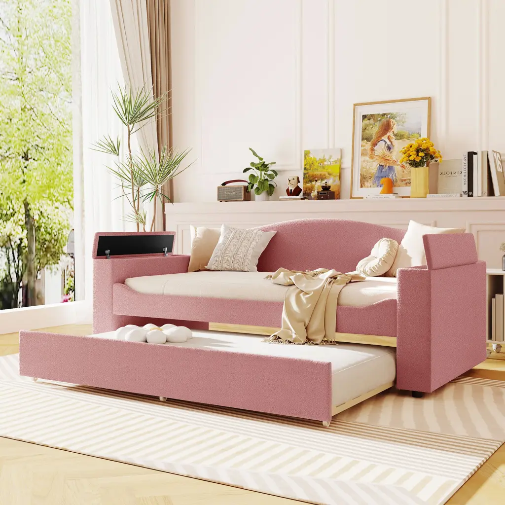 Twin Upholstered Daybed Storage Armrests And Trundle lucky world