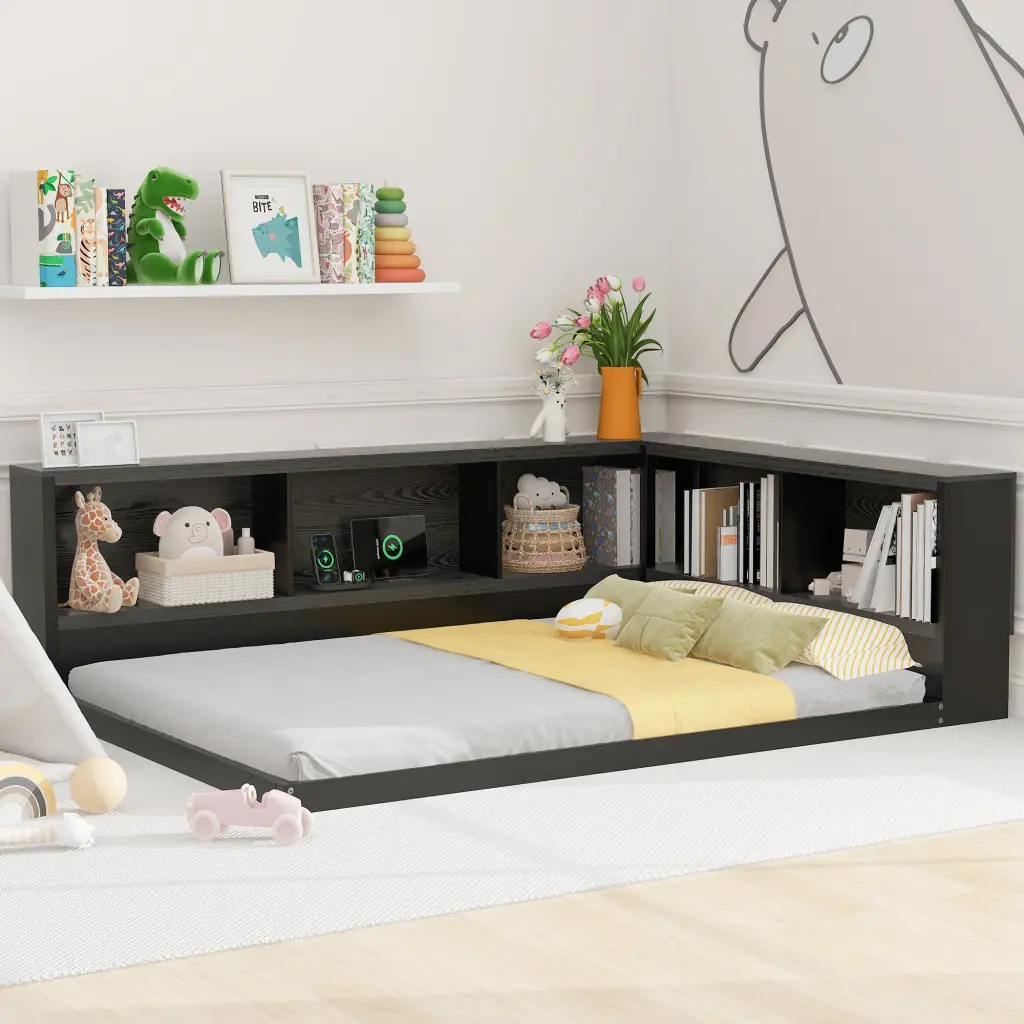 Black Metal Full Size Daybed Storage Cabinets and USB Ports wm dreamland