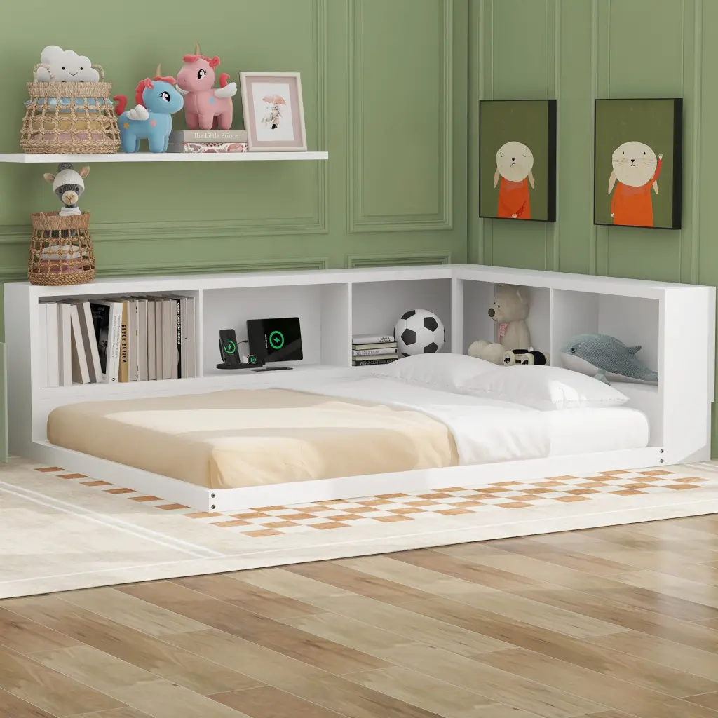 Metal Full Size Daybed Storage Cabinets and USB Ports White wm dreamland