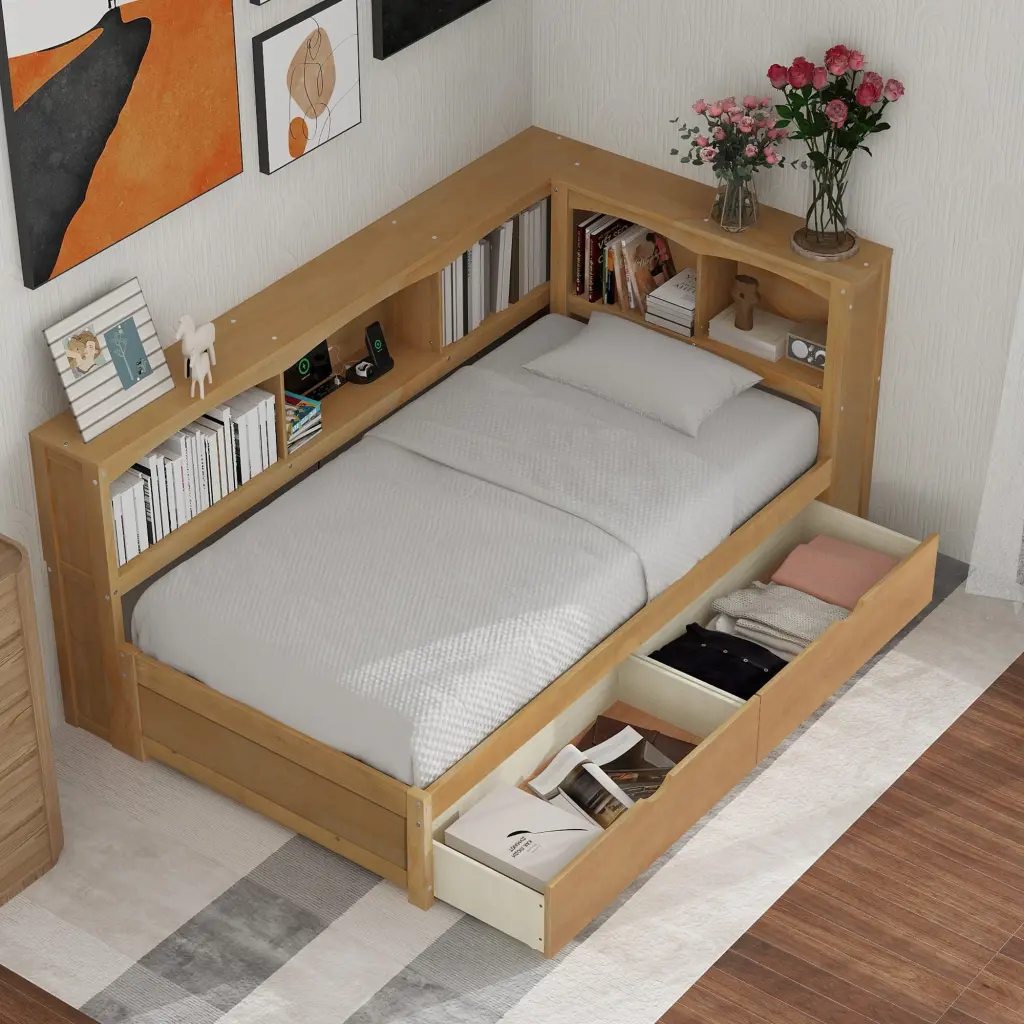 Twin Daybed Two Storage Drawers Cabinets And USB Ports wm store