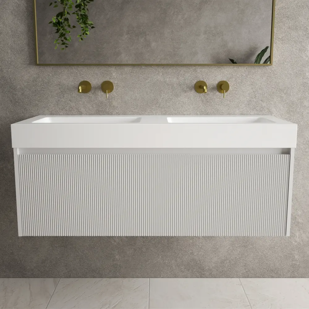 Scanalato Individual Drawer Vanity Unit Beyondstone BLOC Double Basin - Soft Grey 1200mm