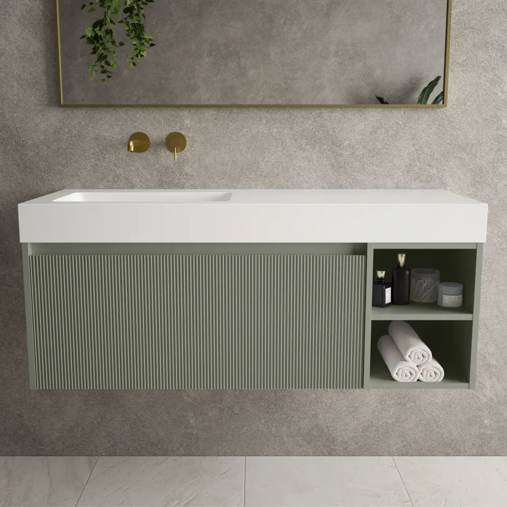 Scanalato One-only Drawer Vanity Unit Open Storage Space And Beyondstone BLOC Basin - Pistachio 1200mm