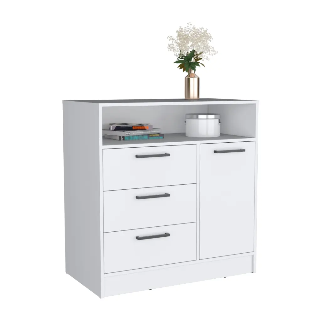 Dresser Spacious 3 Drawer and Single Door Storage Cabinet White Finish depot e-shop